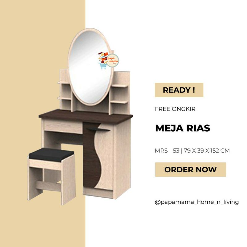 Meja Rias Kaca Oval Rainaa - Meja Rias Sliding Coklat - meja Rias Kaca Sorong