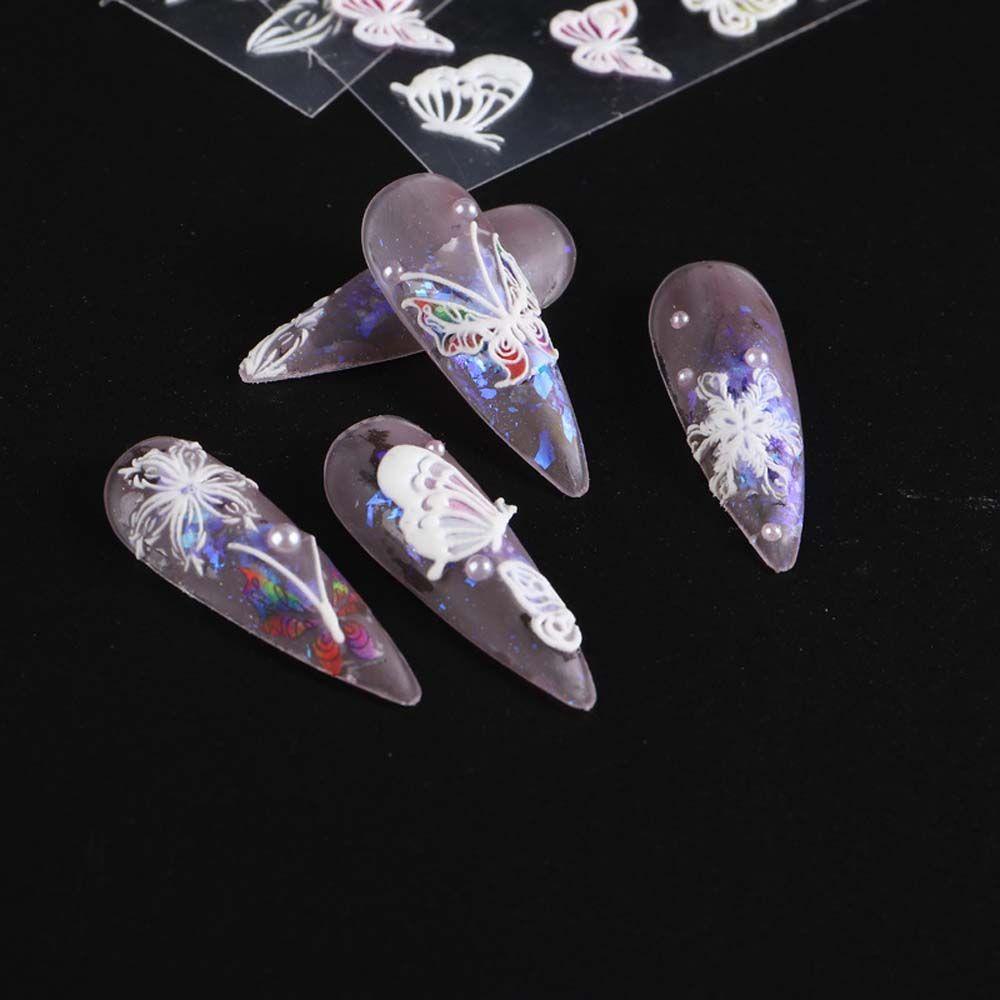 Agustina Stiker Kuku Kupu-Kupu Relief Daun Warna-Warni Perekat Diri Dekorasi Nail Art