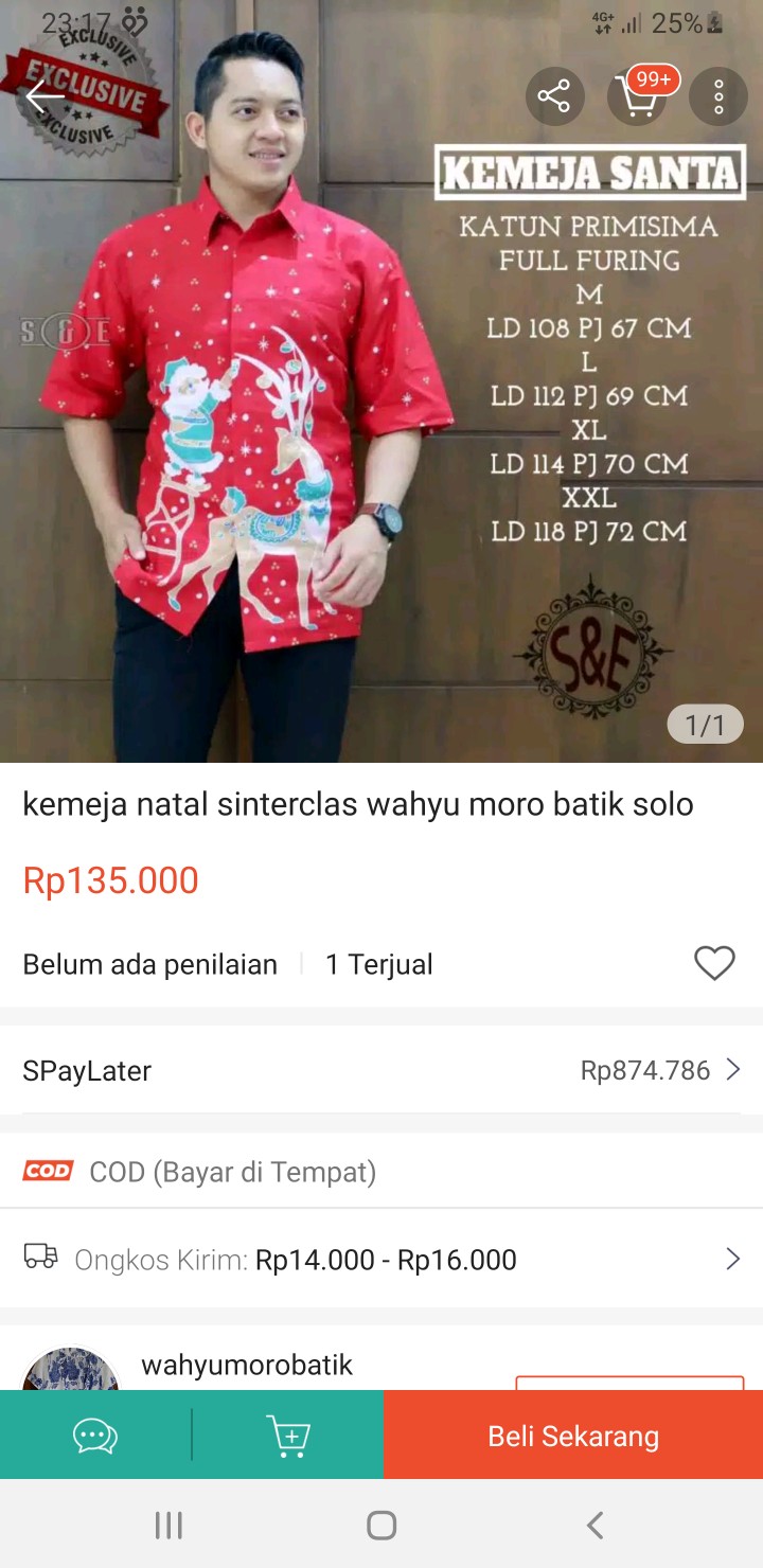 Kemeja Natal Sinterclas Wahyu Moro Batik Solo