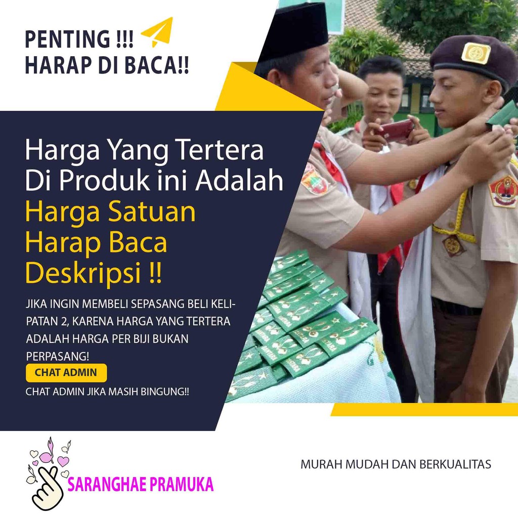 TKU Pandega Pramuka Bordir Karstek tahan anti air Bahan Fiber Resin Waterproof ( Harga Bijian, Bukan Per Pasang, Wajib Baca deskripsi Produk )