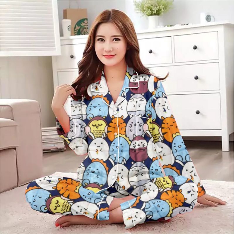 piyama setelan lengan panjang/baju tidur wanita terbaru/setelan wanita katun-Pp cute cat