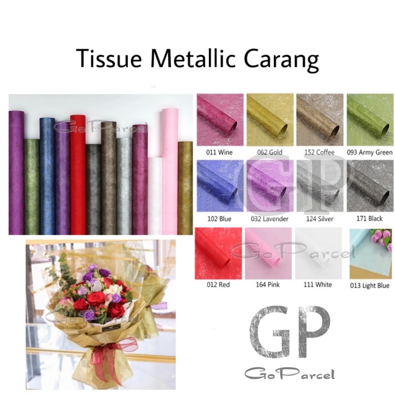 ( 3 Lembar ) TISSUE METALLIC CARANG - FLOWER WRAPPING TISU / METALLIC PAPER / KERTAS CARANG SERAT GOLD - KERTAS BUNGA