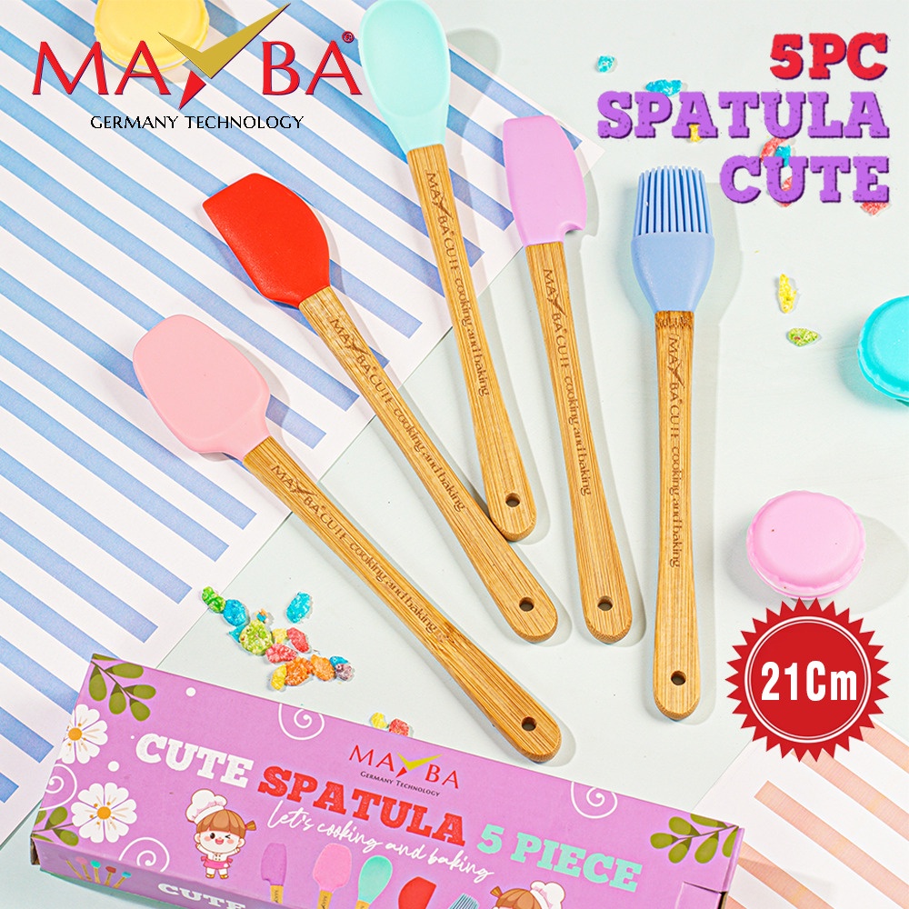 SPATULA SILICONE SET MULTI 5 PCS CUTE MAYBA Sendok dapur silikon foodgrade tebal terbaik