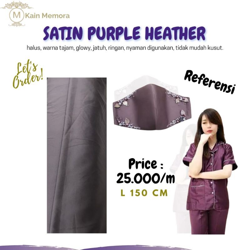 Kain Memora Kain Satin Polos Warna Purple Heather Bahan Lembut dan Jatuh Lebar 150 cm Murah Banget Good Quality Grade A