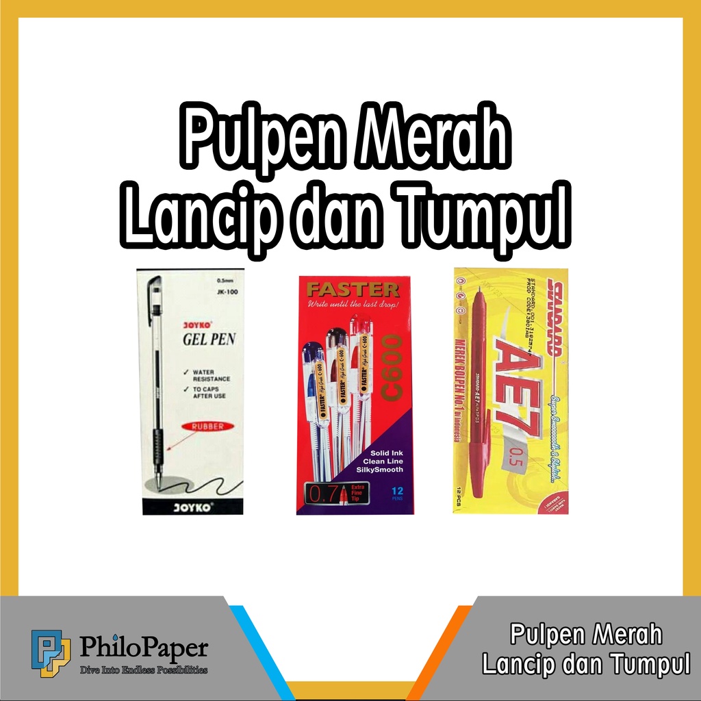 

ATK ~ ( ECER ) Pulpen [ MERAH ] Gel Lancip & Tumpul