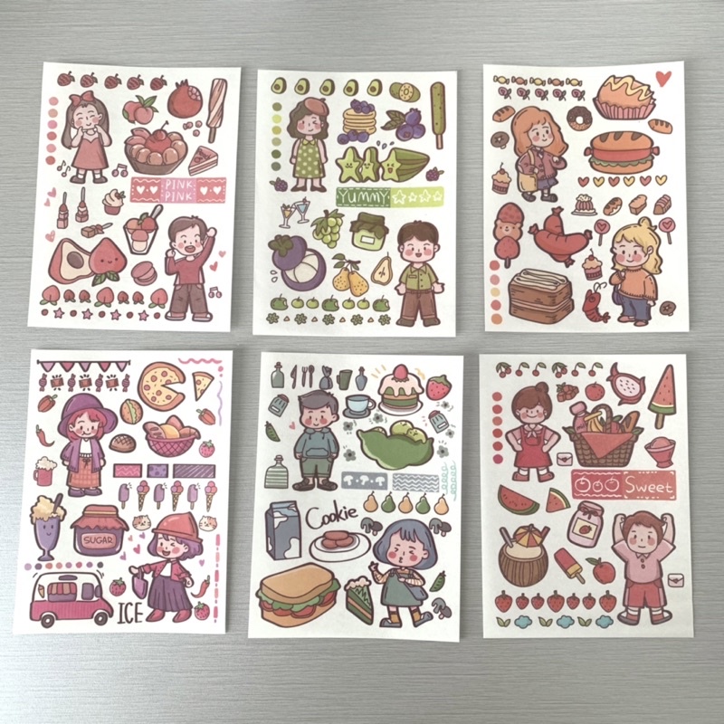 

6pcs/set sticker character colorful food