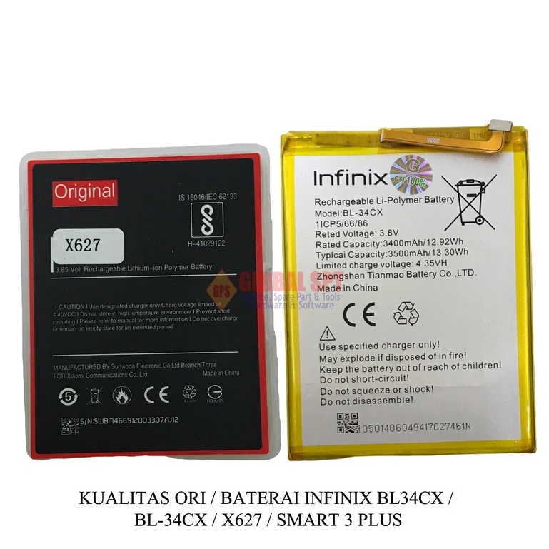 KUALITAS ORI / BATERAI INFINIX BL34CX / BATERE BL-34CX / BATRE X627 / SMART 3 PLUS