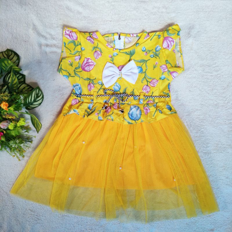 Dress anak 1 2 tahun tutun gaun anak perempuan cewek lucu motif bunga tulip fatonah shop purwodadi tulipitatutu