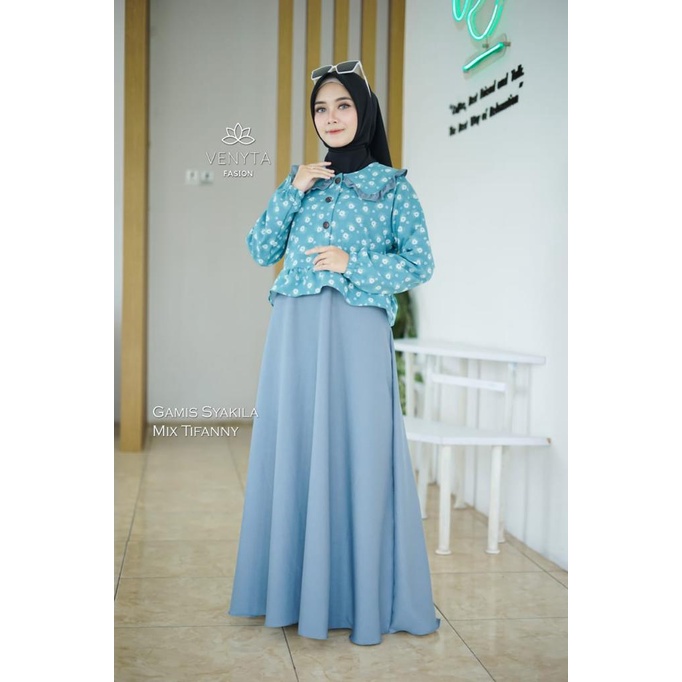 Gamis kimmy mazwa original venyta  kotak kotak bunga  motif dress syari busana muslim baju wanita maxidress lebaran terbaru shakila abstrak motif shabby busui jumbo