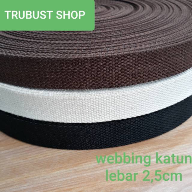 Tali webbing katun coklat tali tas lebar 2.5cm jual ecer meteran