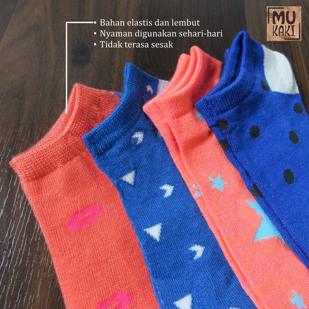 Kaos Kaki Ankle Semata Kaki Motif Warna-Warni Paket 4pcs Mukaki