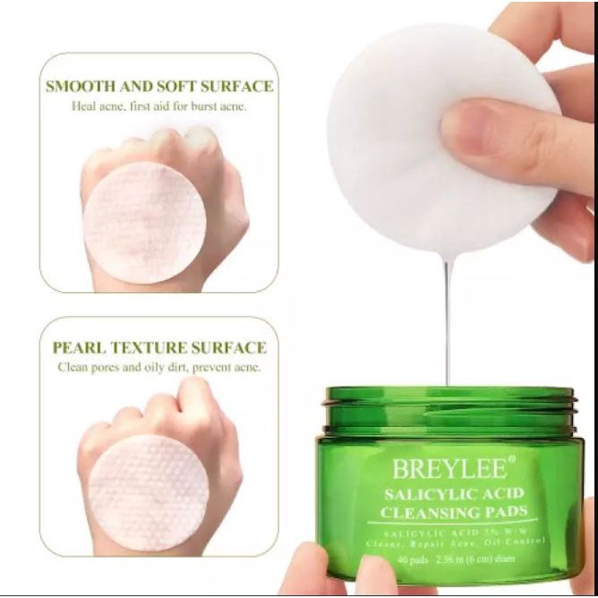 BREYLEE Tea Tree Salicylic Acid Cleaning Pads - Cleanser Pad Breylee Menghilangkan Jerawat &amp; Membersihkan Pori Wajah (40 Pads)