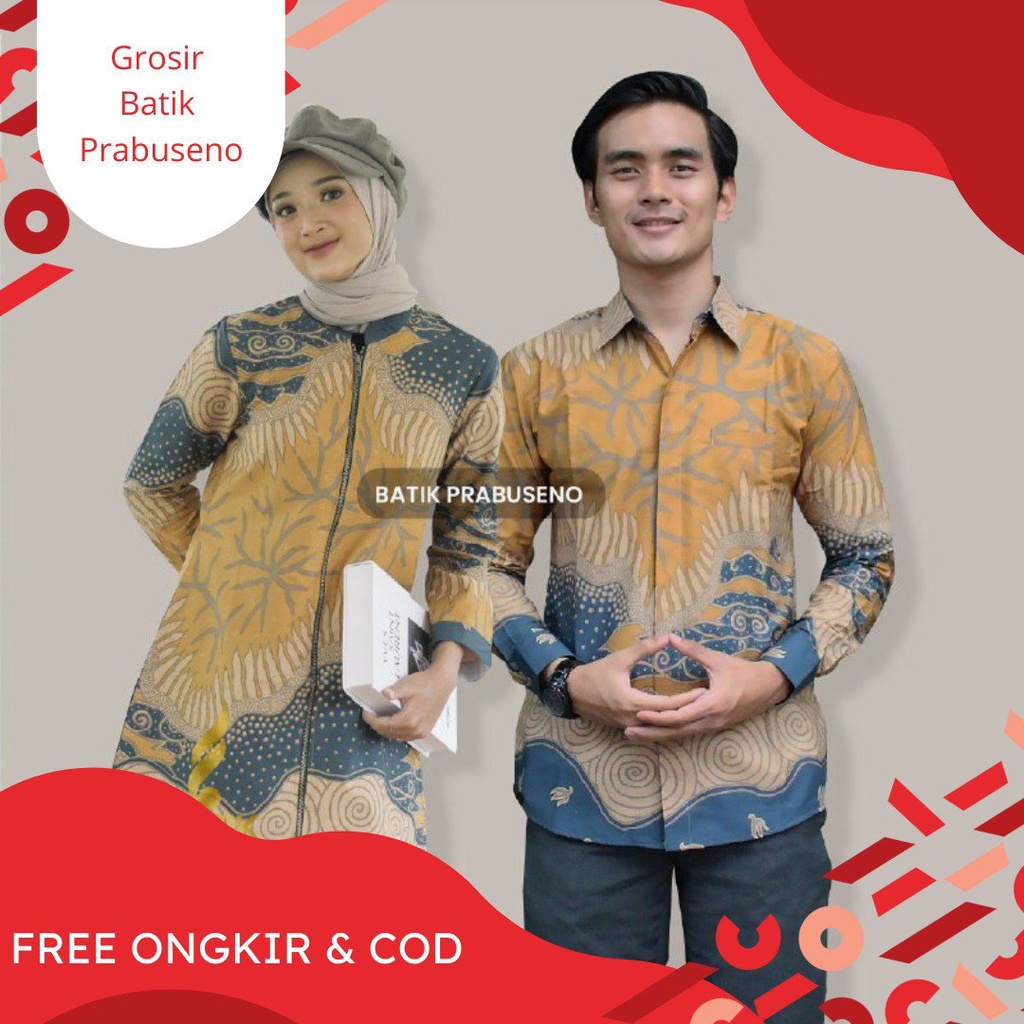 Batik Prabuseno Ori Motif Royano Hem Kemeja Couple Atasan Batik Solo Copel Lengan Panjang Formal Sli