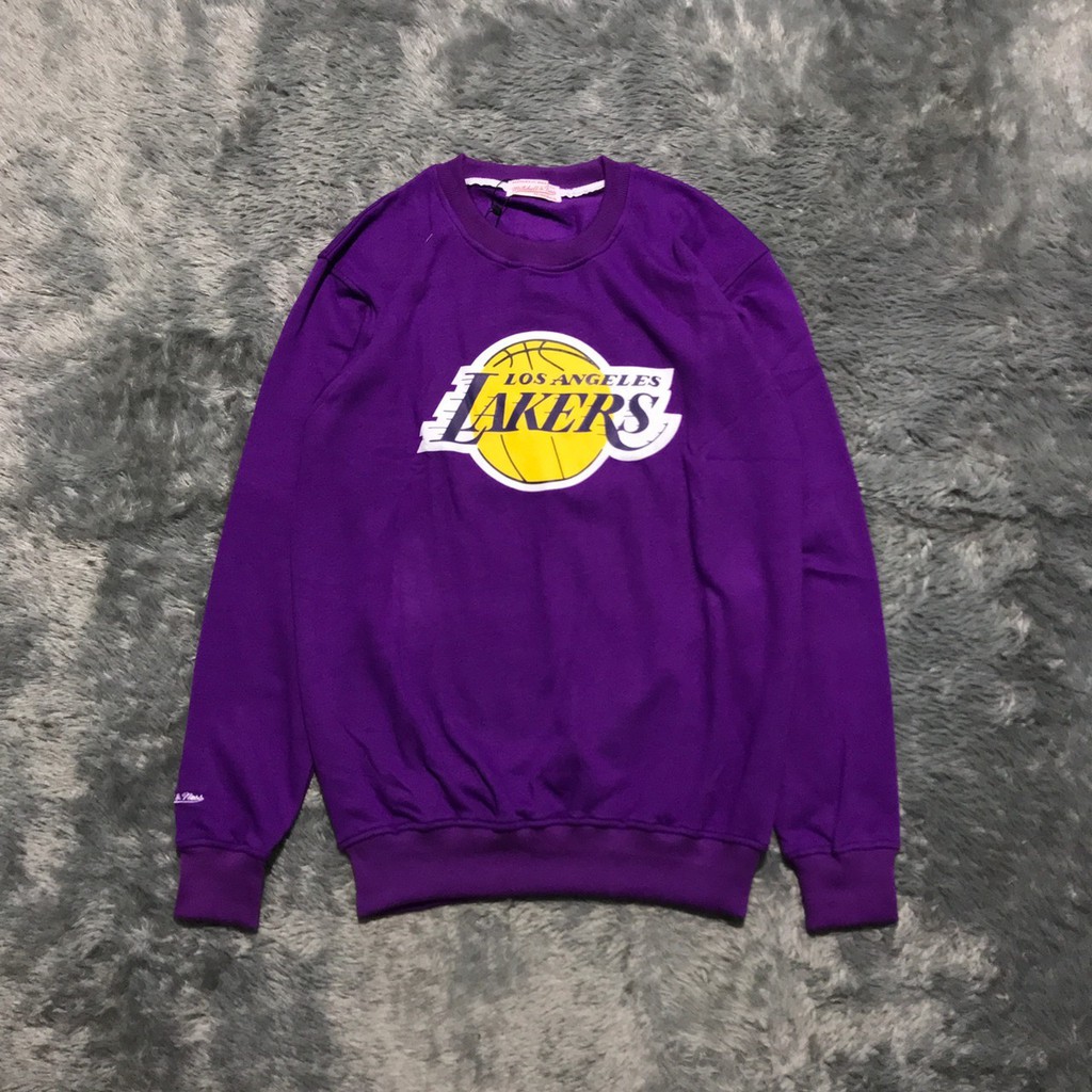 SWEATER CREWNECK MITCHELL AND NESS LA LAKERS LOGO HIGH MIRROR PREMIUM QUALITY TERLARIS