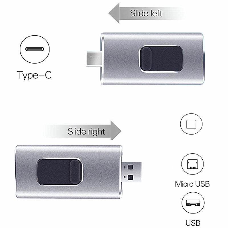 4 in 1 USB 3.0 Flash Drive Untuk Semua Ponsel 512GB USB OTG Pen Drive Bahan Metal