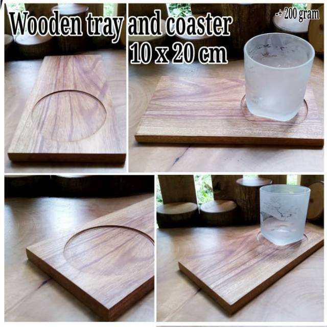 Wooden Coasters tray 10 x 20 cm tatakan cangkir gelas kopi nampan kayu