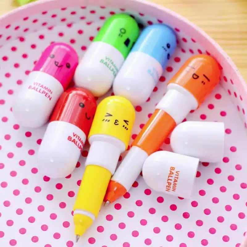 C1 Bolpoin Kapsul Unik | Bolpen Tarik Vitamin | Polpen Lucu Edukasi Anak SD SMP SMA SMU-1