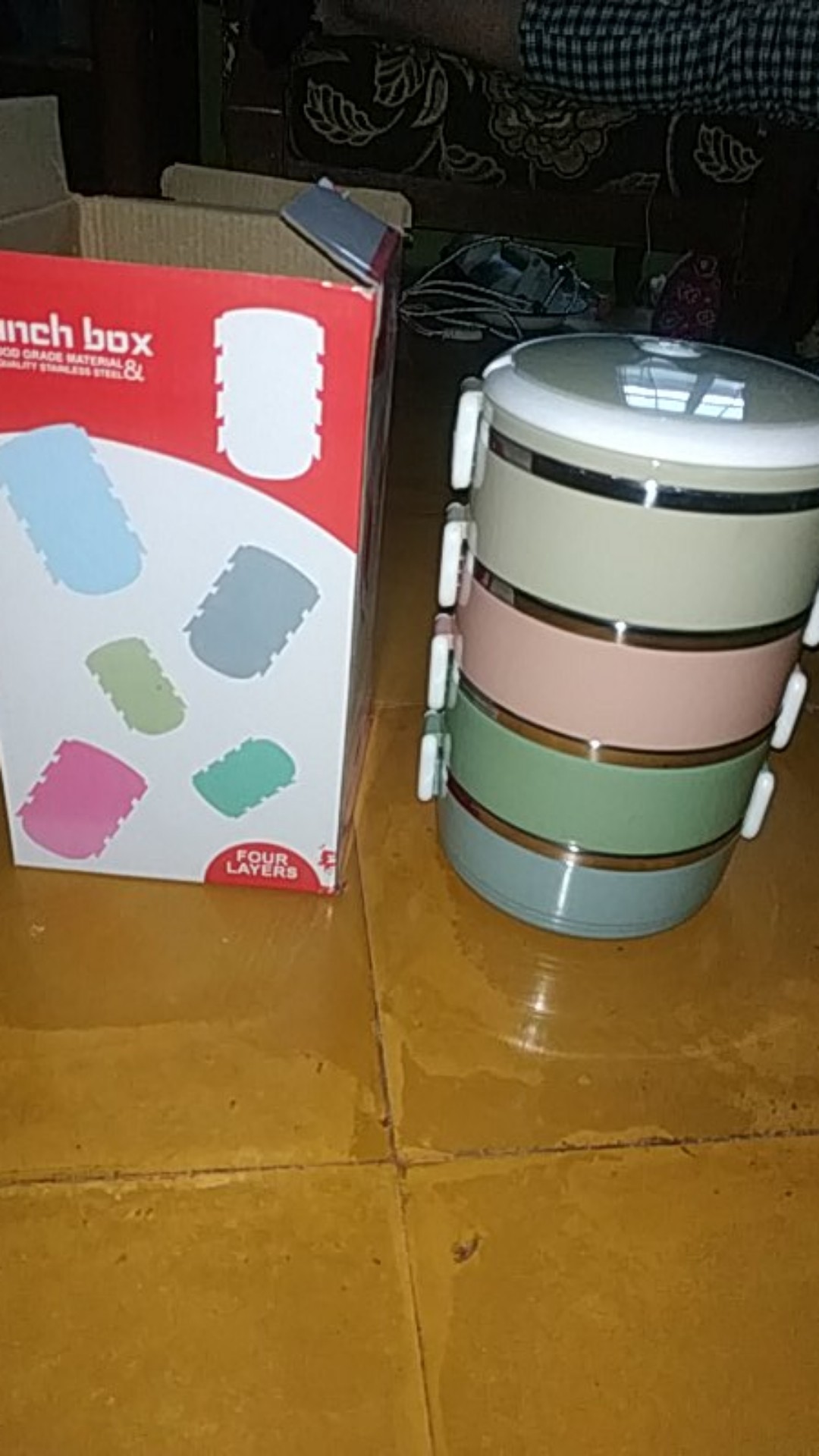 [ Rantang 4 Susun Bulat Kombinasi ]warna Warni Polos Lunch Box Stainless