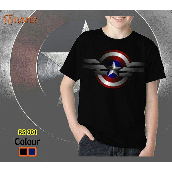 Kaos Baju Anak Cowok Superhero Captain America Logo New Tshirt Import Rhymes