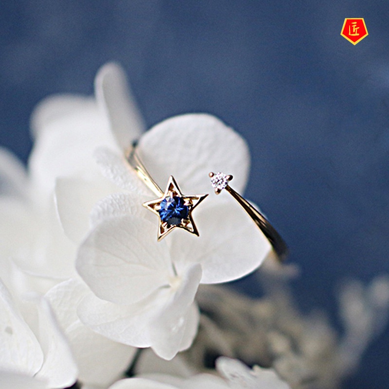 [Ready Stock]Exquisite Five-Pointed Star Blue Diamond Ring