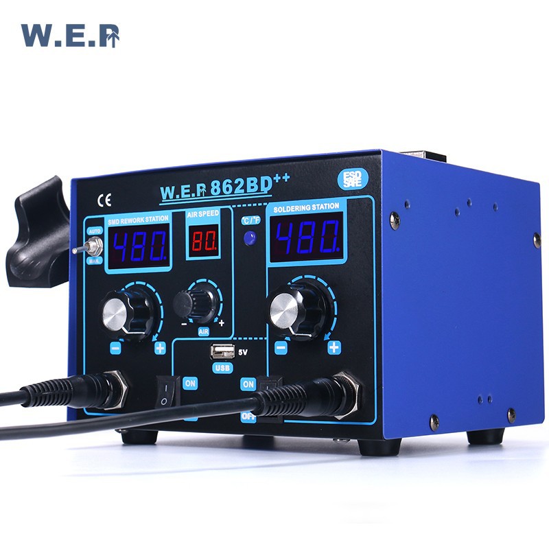 WEP 862BD++ 2 IN 1 USB PORT Welding Machine Blower Uap Soldering Iron