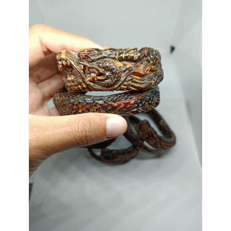 gelang akar bahar merah full ukir motif naga