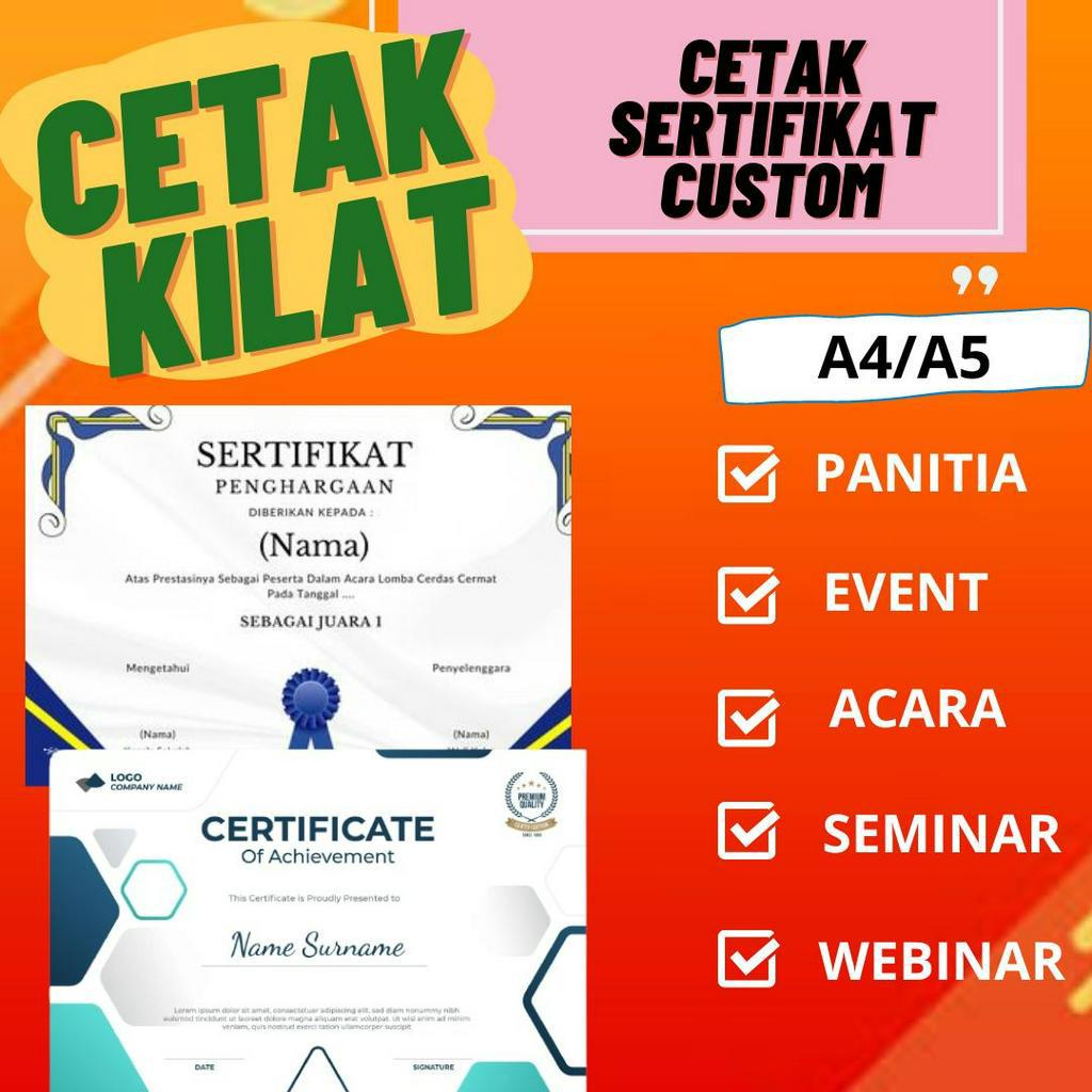 

CETAK SERTIFIKAT CUSTOM A4 A5 PANITIA ACARA EVENT SEMINAR LOMBA PAMERAN