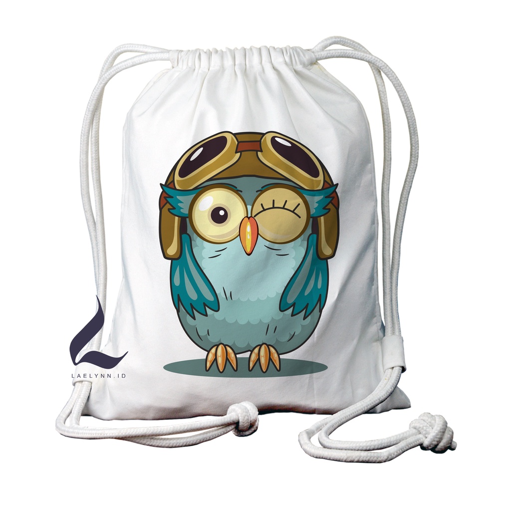 LAELYNN - STRING BAG TAS SERUT KANVAS PREMIUM Motif Owl Art - OWL0108