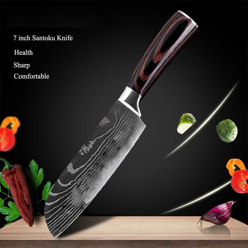 Pisau Dapur Chef Damascus Pattern Model santoku knife 7 inch *1R05