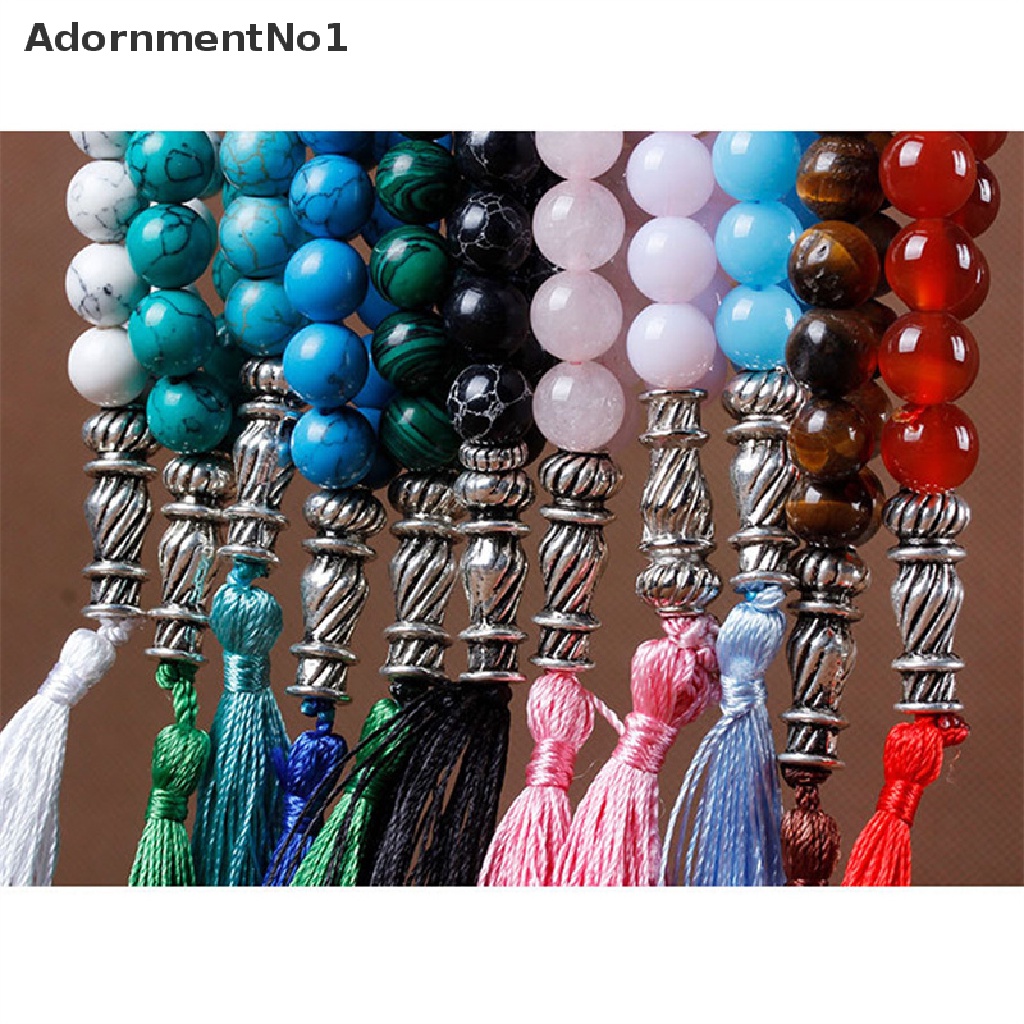 (AdornmentNo1) Gelang Tasbih Malachite 33 Manik-Manik Aksen Rumbai Untuk Umat Muslim