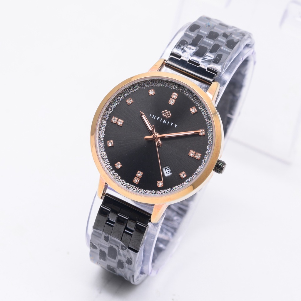 BEST SELLER JAM TANGAN WANITA INFINITY R65 TALI RANTAI TANGGAL AKTIF DM 3.5CM FREE BOX || JAM TANGAN WANITA FASHION WANITA INFINITY