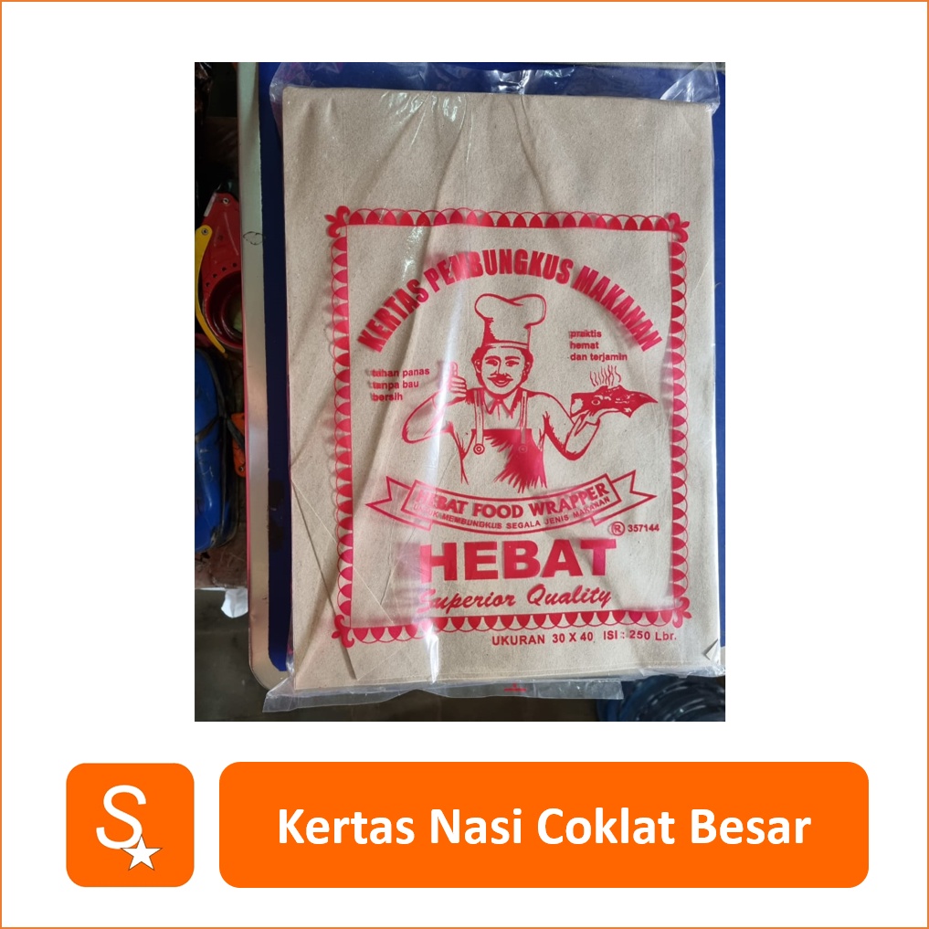 Kertas Nasi HEBAT Coklat Besar 30 x 40 cm / Bungkus Nasi 30x40 cm
