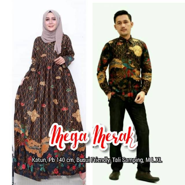 Grosir Baju Batik Couple Gamis Jumbo Murah Pasangan Modern Muslim  | Klyn - 041 Cg Mega Merak Coklat wxX086IL7XKAn