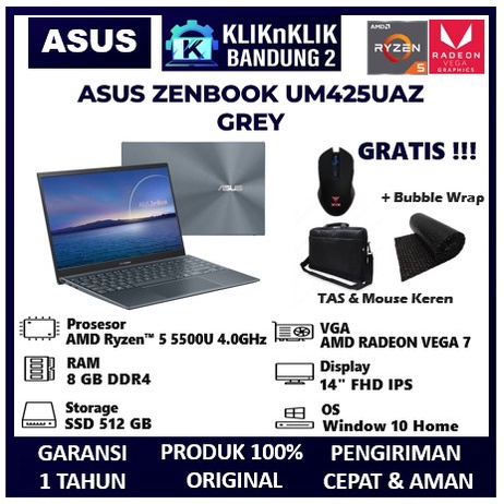 LAPTOP ULTRABOOK ASUS ZENBOOK 14 UM425UA AMD RYZEN 5 5500U 8GB 512GB GREY