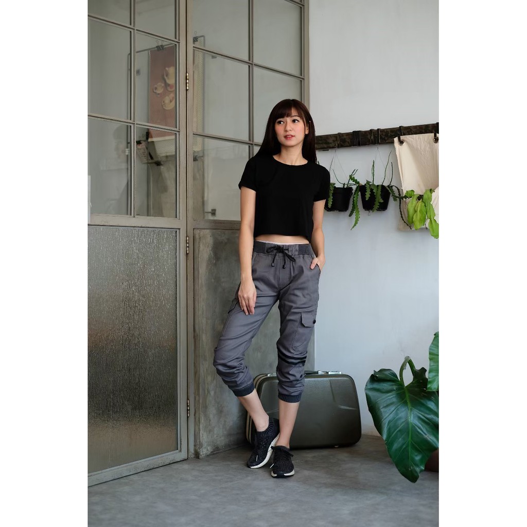 Mecca_shop24-Celana Jogger Strip Cewek Grey-Celana Jogger wanita