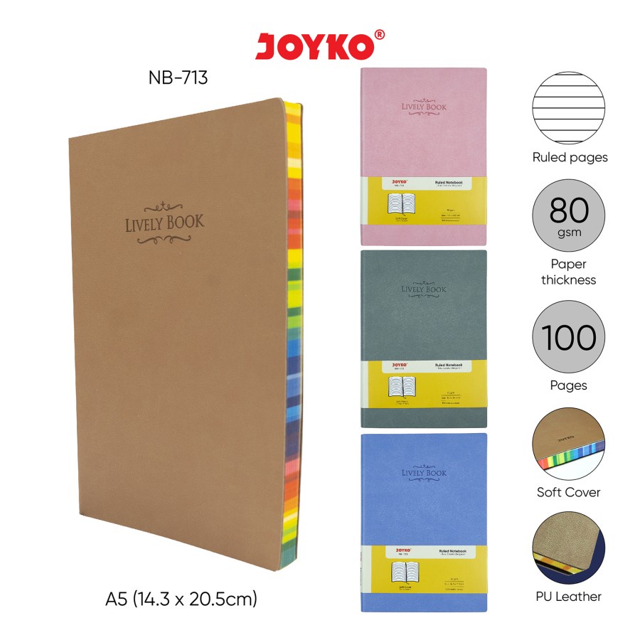

JOYKO Notebook A5 NB-713 Lively Book Pastel Soft Cover Leather Buku Catatan Bergaris 100 hal 80 gsm
