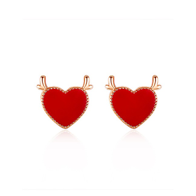 LRC Anting Tusuk Fashion Red Zodiac Calf Love Heart P85842