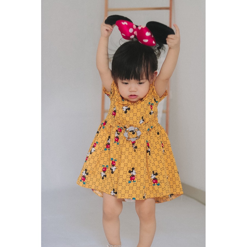 Promo !! Dress anak perempuan lucu - LS dress minnie brown cute import uk 4-6th (Kuning dan coklat)