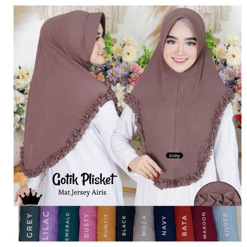 HIJAB JERSI AIRIS PET PLISKET FULL GOTIK REMPEL TERBARU TERLARIS