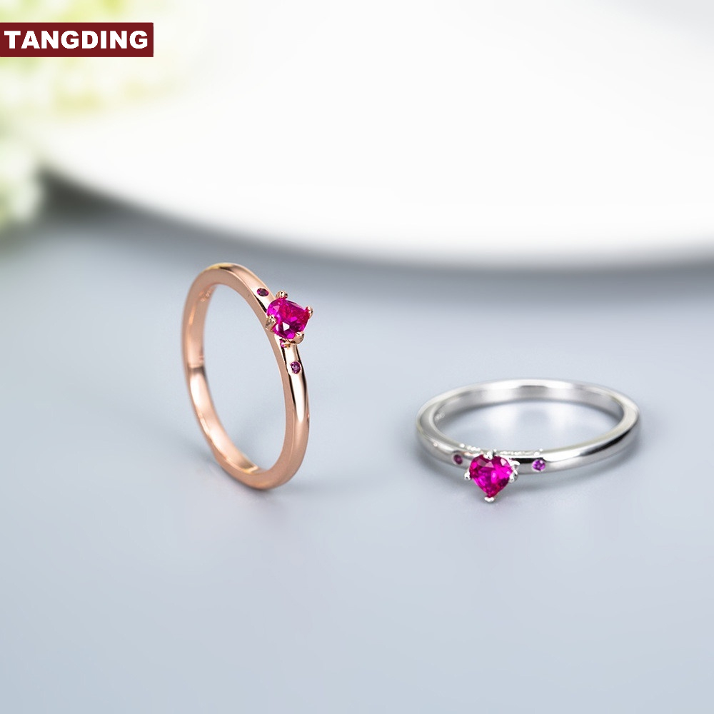 【COD Tangding】Cincin Wanita Bentuk Hati Warna Merah Untuk Hadiah Valentine