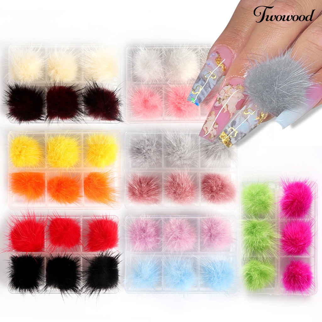 6 Pcs / Kotak Bola Pom Magnetik Mini Bahan Plush Dapat Dilepas Untuk Dekorasi Manicure Nail Art