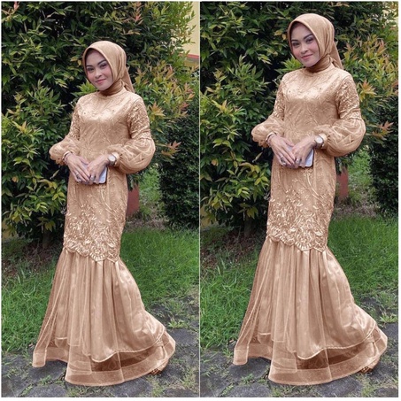 Baju gamis brukat muslim model duyung pakaian lebaran terbaru 2022 2023 maxi amber ukuran M-XXL