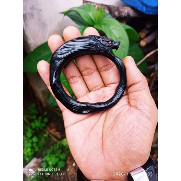 Gelang akar Bahar hitam ukir macan