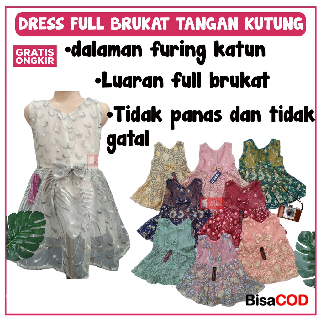 DRESS ANAK FULL BRUKAT TANGAN DAN KUTUNG / GAUN PESTA ANAK PEREMPUAN  / GAUN PESTA ANAK