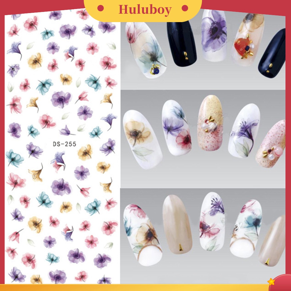 Huluboy Huluboy♡ Stiker Kuku Motif Bunga / Bulu / Kupu-Kupu / Tulisan Untuk DIY Manicure