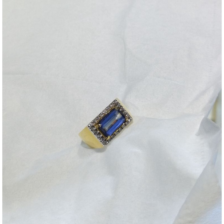cincin emas permata pria,blue saphire swarovski
