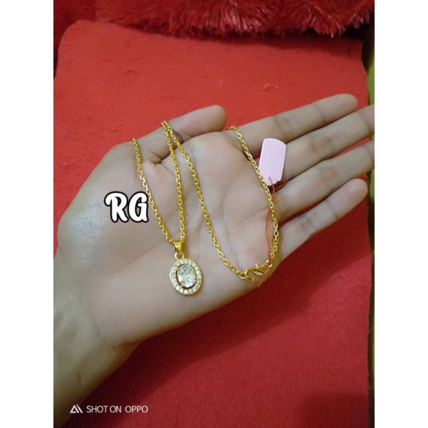 kalung nori sepuhan &amp; liontin permata oval