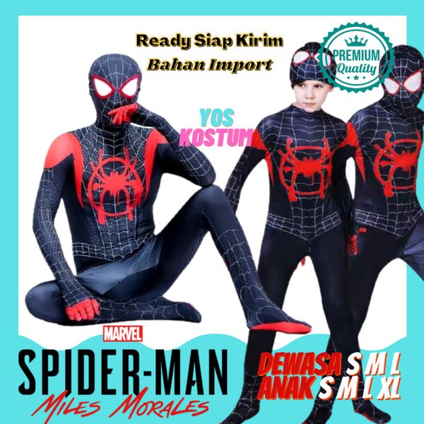 Kostum Superhero Spiderman Miles Morales Import Anak Dewasa Karakter Cosplay Ultah