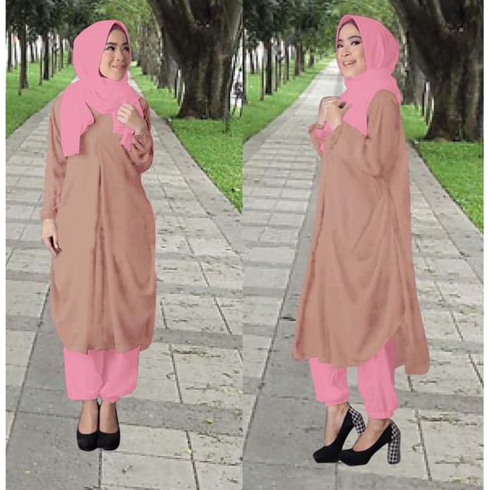 CANTIK ER123 MORAN SET + TUNIK+JOGGER,PASMINA MAT SPANDEK KOREA EKSTRA