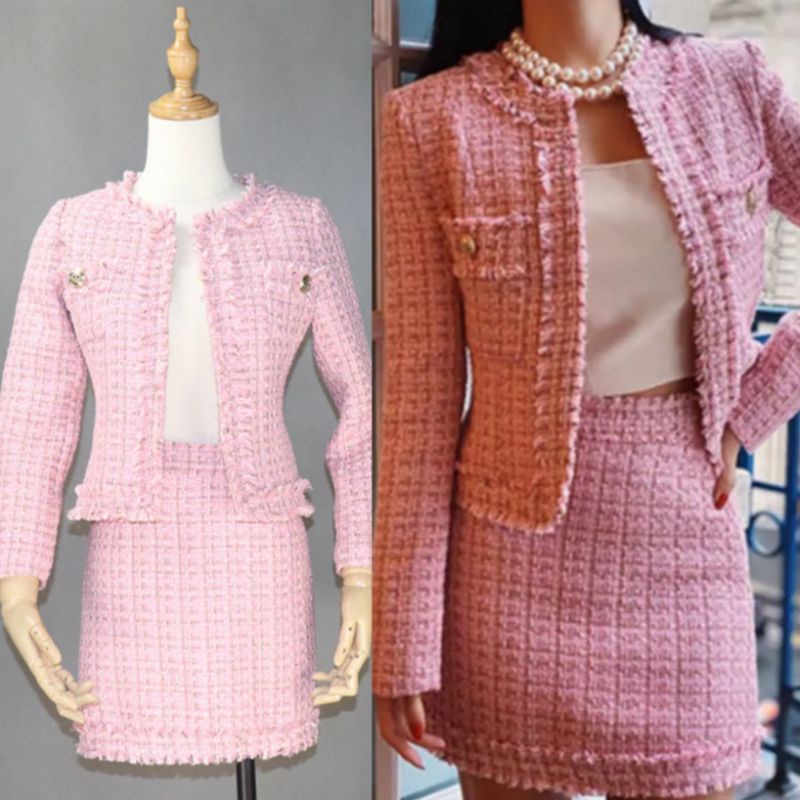 set pink tweed tag blazer+skirt. LIMITED